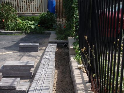 Construction of a bioswale at AET's head office in Kitchener.