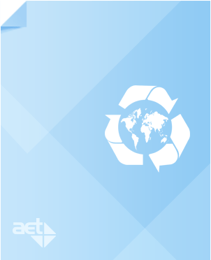 Light blue page with AET logo and white recycling logo around the earth.