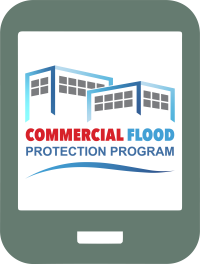 Tablet with Commercial Flood Protection Assessment logo on screen.